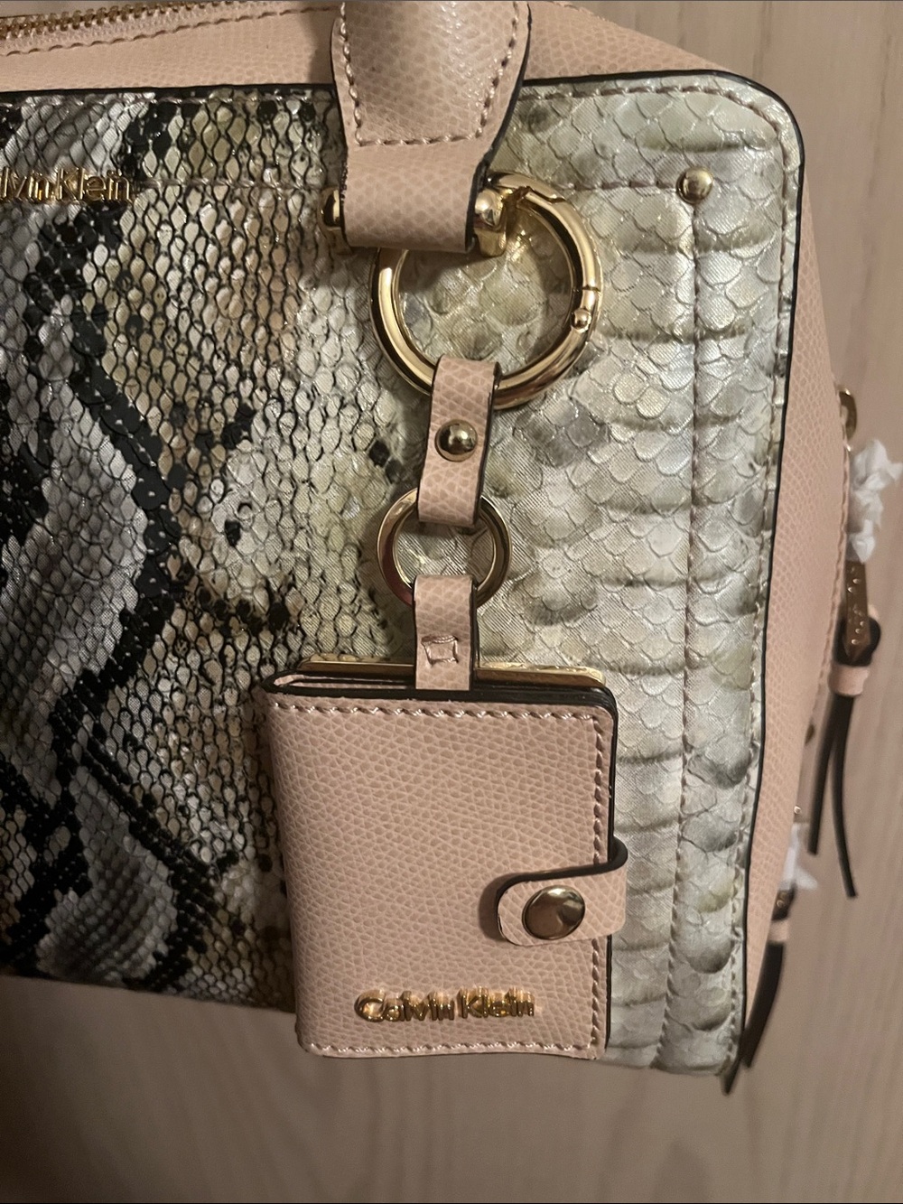 Calvin Klein Blush Beige Python-Print Satchel - Picture 2 of 13